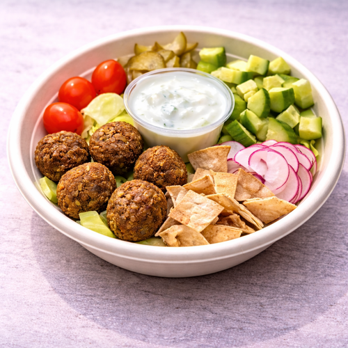 FALAFEL SALAD WITH TZATZIKI DIP